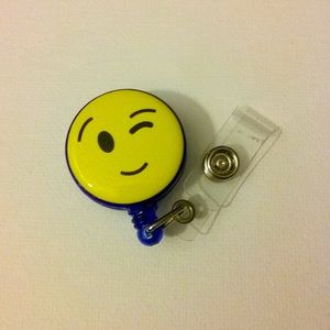 Winky emoji face badge reel ID key card holder